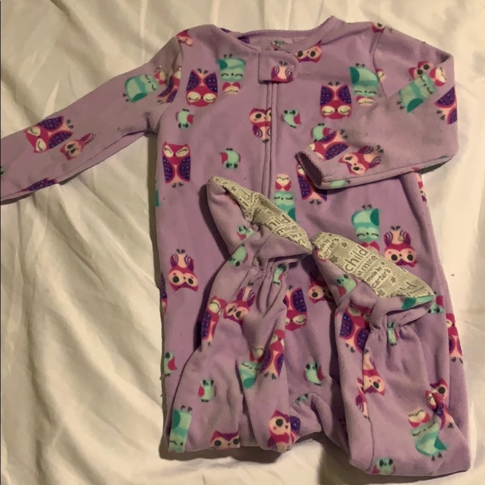 4/$10 carters owl print fleece footed pajamas